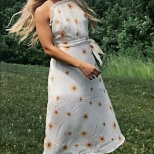 High neck sunflower dress midi